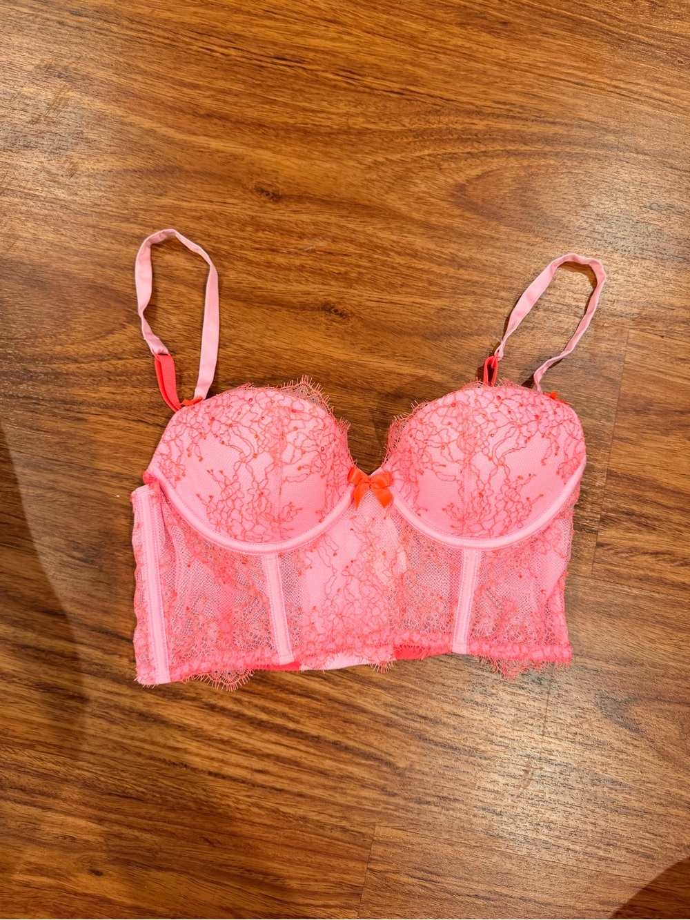 Victoria's Secret Coral Pink Lace Longline Bustier Bra